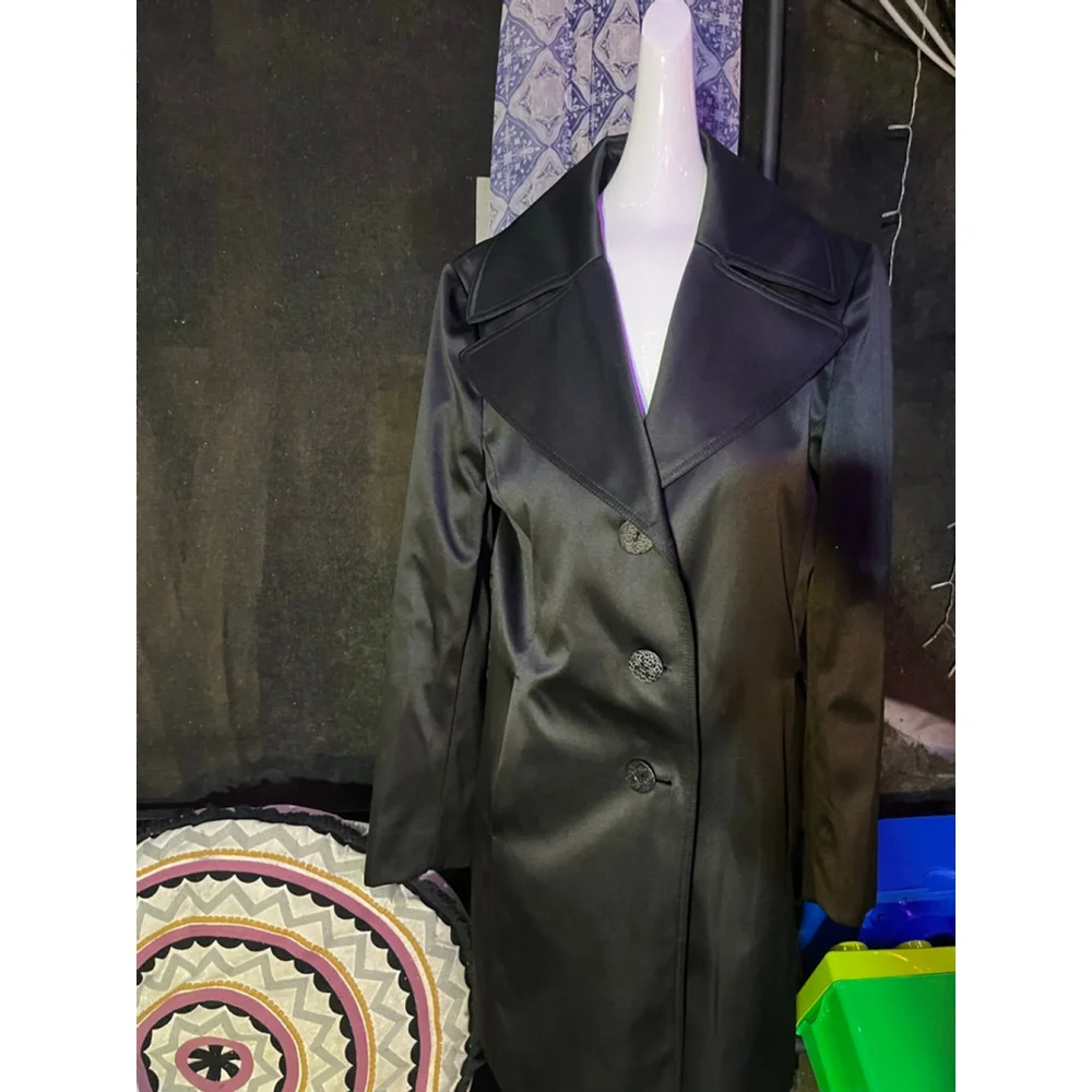 Women's Tahari Black Satin Trench Coat